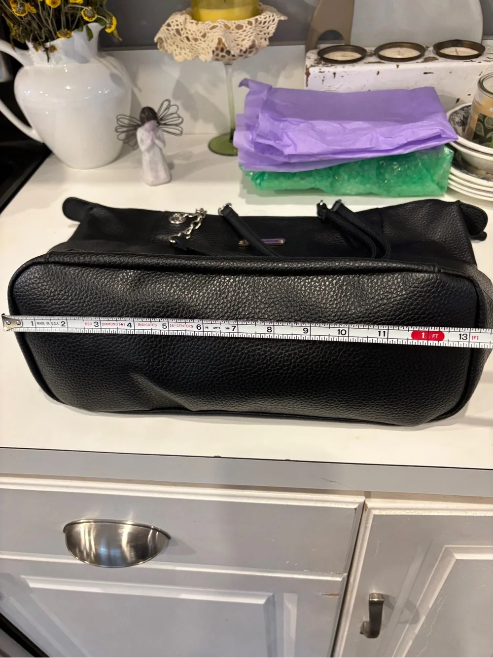 Stone Mountain Accessories Black Pebbled Tote with Chain-Strap Accents